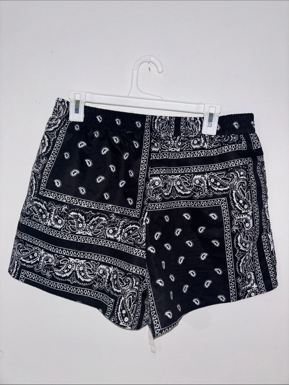 SHEIN Black Bandana-Print Drawstring Swim Trunks